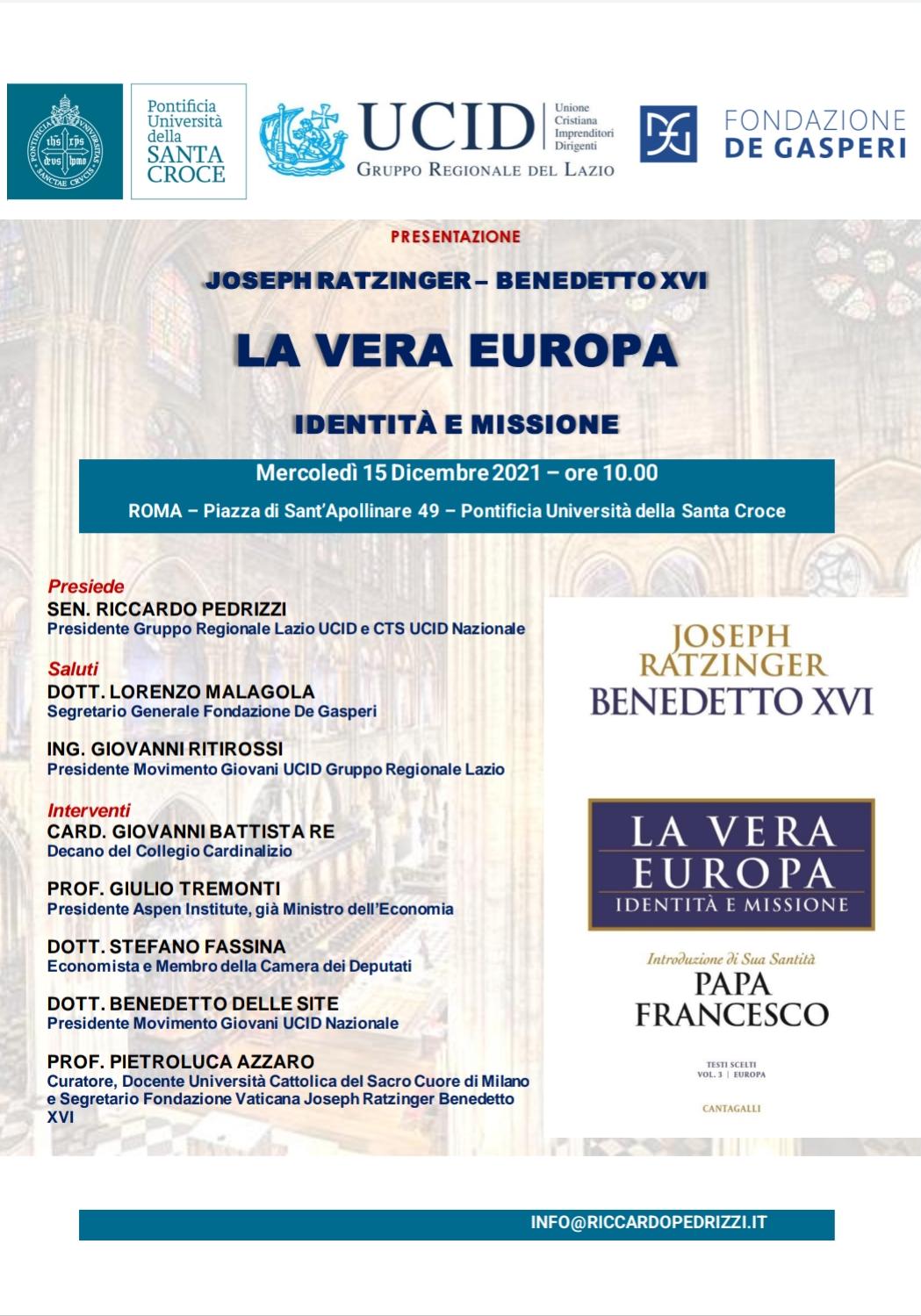 Locandfina evento La vera Europa Joseph Ratzinger